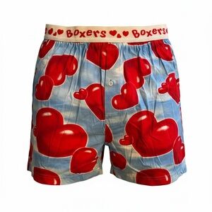 Men's Luv Boxers Red Heart Print Cotton Boxer Shorts Size Large